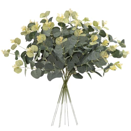 N&T NIETING 8 Stück künstliche Eukalyptus Stämme, Eukalyptus Blattpflanze, Grün Eukalyptus Stämme Blätter Sträuße für Blume Girlande Kranz Hochzeit Home Table Indoor Outdoor Dekoration von N&T NIETING