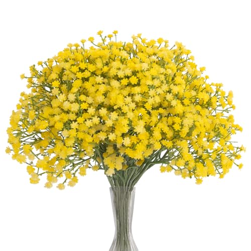 N&T NIETING Gypsophila Künstliche Blumen, 10 Stück Gypsophila Kunstblumen Schleierkraut Gefälschte Blumen Blumensträuße für Hochzeit Braut Party Home Decor (Gelb) von N&T NIETING