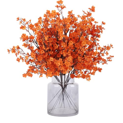 N&T NIETING Gypsophila künstliche Blumen, 12 Stück Baby Breath künstliche Herbstblumen Fake Blumen Herbststrauß für DIY Hochzeit Bouquet Tisch Mittelstücke Blumenarrangements Herbstdeko(Orange) von N&T NIETING