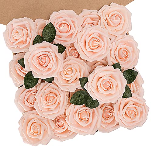 N&T NIETING Künstliche Blumen Rosen, 25 Stück Deko Blumen Fake Rosen mit Stielen DIY Hochzeit Blumensträuße Braut Zuhause Dekoration, Blush von N&T NIETING