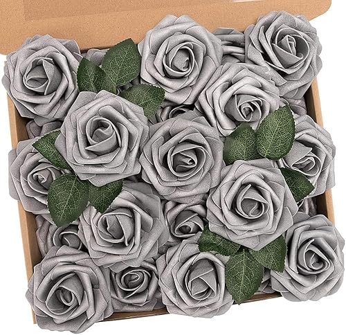 N&T NIETING Künstliche Rosen Blume, 25 Stück Schaumrosen Fake Rosen mit Stielen für Hochzeit Blumensträuße Braut Babydusche Party Zuhause Dekoration von N&T NIETING