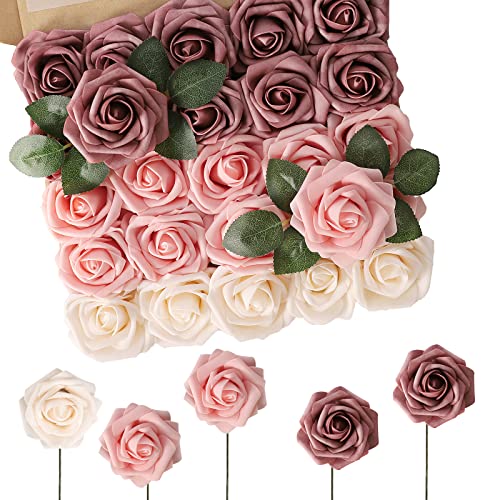 N&T NIETING Künstliche Blumen Rosen, 50 STÜCKE Real Touch Rose Blume mit Stiel für DIY Hochzeitssträuße Brautdusche Tafelaufsätze Blumenarrangements Partytische Heimdekorationen von N&T NIETING