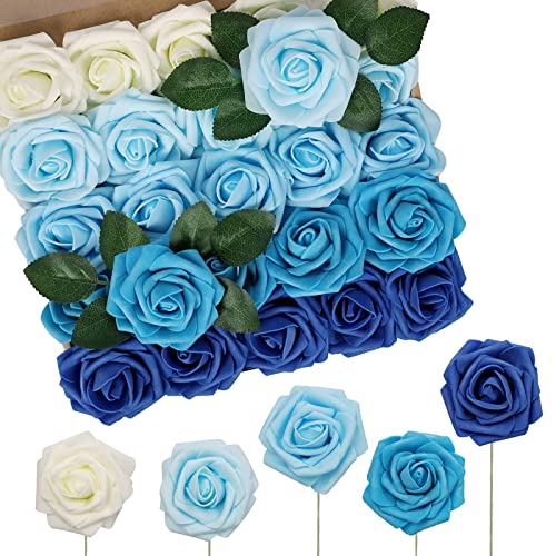 N&T NIETING Künstliche Blumen Rosen, 50 STÜCKE Real Touch Rose Blume mit Stiel für DIY Hochzeitssträuße Brautdusche Tafelaufsätze Blumenarrangements Partytische Heimdekorationen von N&T NIETING