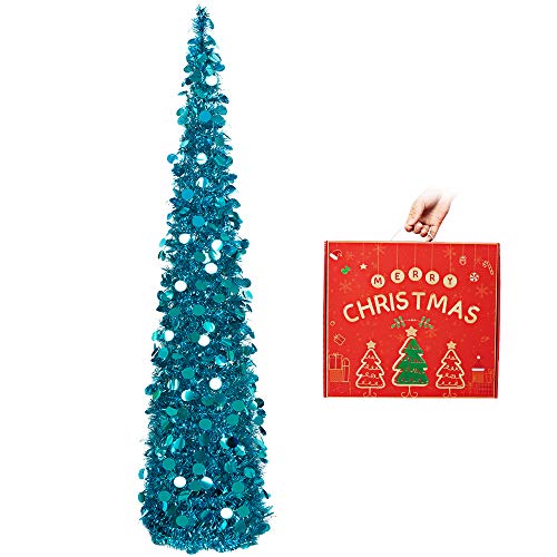 N&T NIETING Künstlicher Weihnachtsbaum mit Ständer, 5ft(150cm) wiederverwendbar zusammenklappbarer Lametta-Baum für Weihnachtsdekorationen, Haus, Bürodekor, Blau von N&T NIETING