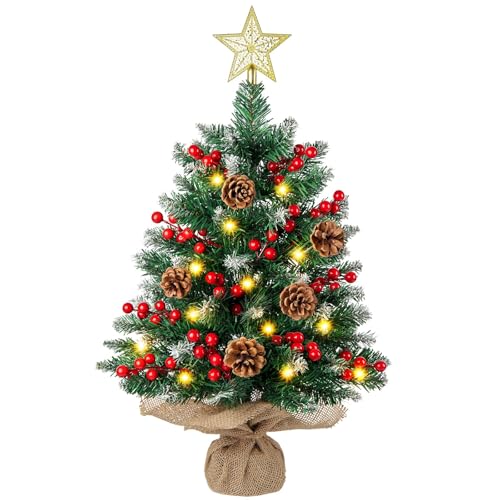 N&T NIETING Mini Weihnachtsbaum, 61CM Künstliche Weihnachtsbaum mit Stern Baum Topper, Schnee beflockte Tischplatte Baum für Home Office Desktop Party Indoor Weihnachtsdekorationen (Grün) von N&T NIETING