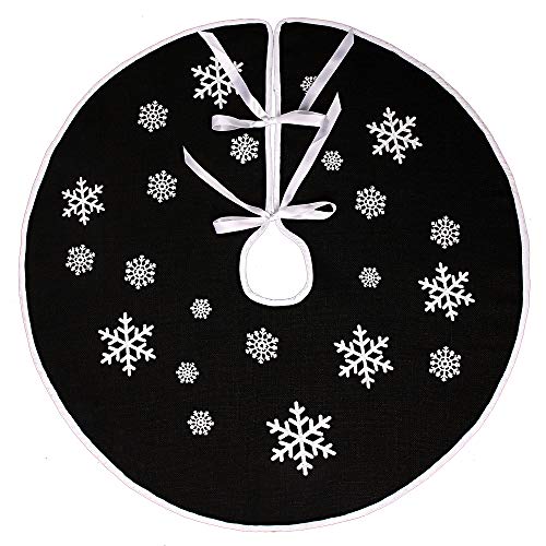 N&T NIETING Schwarz Weihnachtsbaum Rock Weiße Schneeflocke Gedruckt Sackleinen Weihnachtsbaumteppich Ornamente Dekoration für Weihnachten (30 Inches) von N&T NIETING
