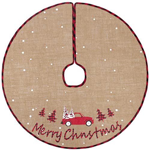 N&T NIETING Weihnachtsbaum Decke 75cm Sackleinen Weiße Schneeflocke Auto Bedruckter Weihnachtsbaum Rock für Urlaub Boden Weihnachtsbaum Deko von N&T NIETING
