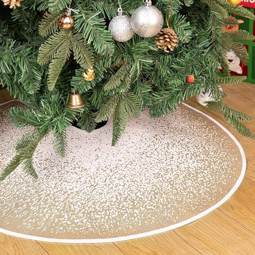 N&T NIETING Weihnachtsbaum Rock, 120cm Sackleinen Baumrock mit Weißer Glitzer Schneeflocken Punkt Khaki Weihnachtsbaum Decke Matte für Urlaub Party Weihnachtsbaum Deko von N&T NIETING