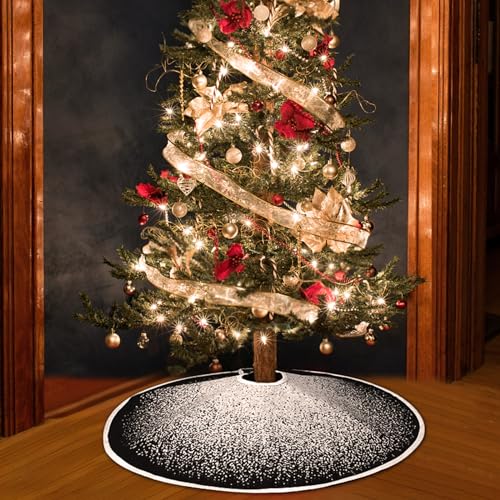 N&T NIETING Weihnachtsbaum Rock, 75cm Sackleinen Baumrock mit Weißer Glitzer Schneeflocken Punkt Schwarz Weihnachtsbaum Decke Matte für Urlaub Party Weihnachtsbaum Deko von N&T NIETING