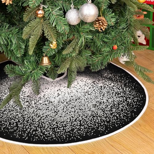 N&T NIETING Weihnachtsbaum Decke, 76cm Weihnachtsbaum Rock mit Weißer Glitzer Schneeflocken Punkt Schwarz Weihnachtsbaumdecke Rund für Urlaub Party Weihnachtsbaum Deko von N&T NIETING