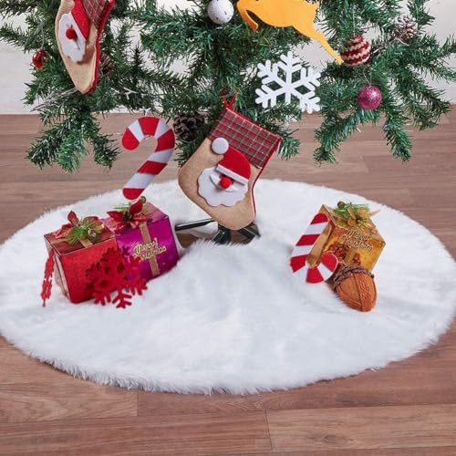 N&T NIETING Weihnachtsbaum Rock, Weihnachtsbaum Decke 75cm, Luxus Weißer Rund Kunstpelz-Baumröcke-Baumsockelabdeckung für Weihnachtsbaumdekorationen Xmas Holiday Christmas Decor von N&T NIETING