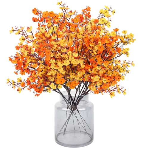 N&T NIETING künstliche Herbst Blumen, 12 Stück Schleierkraut Künstlich Gypsophila Blumen Herbstblumen für DIY Hochzeit Blumenstrauß Party Tisch Centerpieces Garten Home Herbst Dekoration(Orange&Gel) von N&T NIETING