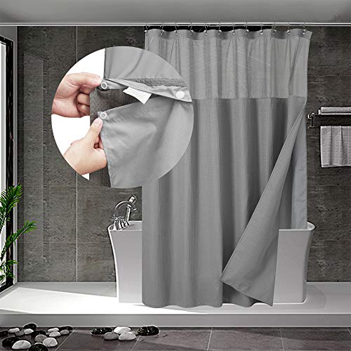 N&Y HOME Set aus Waffelgewebe-Duschvorhang extralang mit einknöpfbarem Innenfutter und 12 Haken, Hotel-Stil, Netzfenster oben, maschinenwaschbar und wasserabweisend, 180,3 x 213,4 cm, Grau von N&Y HOME