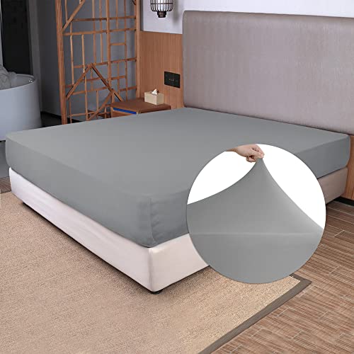 JackFum King Size Fitted Sheet Only - 4-Way Stretch Knit, Snug Fit, Wrinkle Free & Stay in Place, No More Slipping Off for Mattress, Soft & Comfortable - Light Gray, King von N&Y HOME