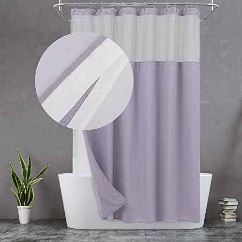 N&Y HOME Duschvorhang mit einrastbarem Stoffeinsatz und 12 Metallhaken-Set – Hotel-Stil, wasserdicht und waschbar, Schwerer Stoff und Netzfenster – 71 x 72 cm, Lavendel von N&Y HOME