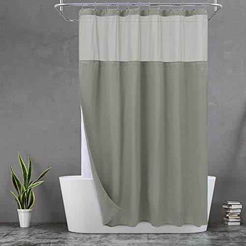 N&Y HOME Set aus Waffelgewebe-Duschvorhang extralang mit einknöpfbarem Innenfutter und Haken, Hotel-Stil, Netzfenster oben, maschinenwaschbar, 180,3 x 213,4 cm, Salbeigrün N&Y HOME Set aus Waffelgewebe-Duschvorhang extralang mit einknöpfbarem Innenfutter und Haken, Hotel-Stil, Netzfenster oben, maschinenwaschbar, 180,3 x 213,4 cm, Salbeigrün von N&Y HOME