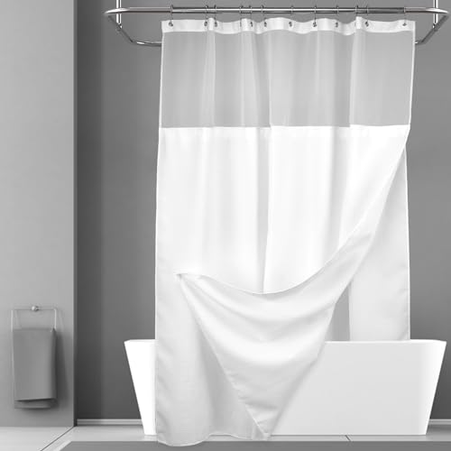 N&Y HOME Set aus Waffelgewebe-Duschvorhang extralang mit einknöpfbarem Innenfutter und 12 weißen Haken, Hotel-Stil, Netzstoff Oben, maschinenwaschbar und wasserabweisend, 180,3 x 213,4 cm, Weiß N&Y HOME Set aus Waffelgewebe-Duschvorhang extralang mit einknöpfbarem Innenfutter und 12 weißen Haken, Hotel-Stil, Netzstoff Oben, maschinenwaschbar und wasserabweisend, 180,3 x 213,4 cm, Weiß von N&Y HOME