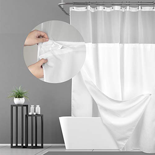 N&Y HOME Set aus Waffelgewebe-Duschvorhang extralang mit einknöpfbarem Innenfutter und Metallhaken, Hotel-Stil, wasserfest und waschbar, schwerer Stoff, Netzfenster oben, 180,3 x 243,8 cm, Weiß N&Y HOME Set aus Waffelgewebe-Duschvorhang extralang mit einknöpfbarem Innenfutter und Metallhaken, Hotel-Stil, wasserfest und waschbar, schwerer Stoff, Netzfenster oben, 180,3 x 243,8 cm, Weiß von N&Y HOME