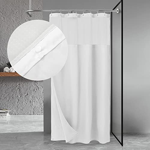 N&Y HOME Set aus Waffelgewebe-Duschvorhang mit einknöpfbarem Innenfutter und 12 Metallhaken, Duschkabinen-Größe, Hotel-Stil, Netzfenster Oben, maschinenwaschbar, Weiß, 121,9 x 182,9 cm von N&Y HOME