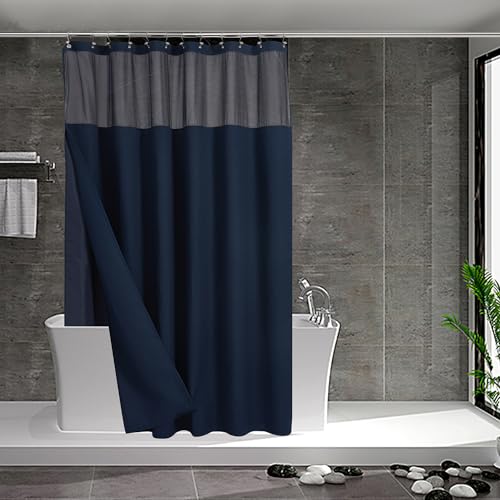 N&Y HOME Set aus Waffelgewebe-Duschvorhang mit einknöpfbarem Innenfutter und Metallhaken, Hotel-Stil, Netzfenster Oben, wasserabweisend, waschbar, 180,3 x 182,8 cm, Marineblau N&Y HOME Set aus Waffelgewebe-Duschvorhang mit einknöpfbarem Innenfutter und Metallhaken, Hotel-Stil, Netzfenster Oben, wasserabweisend, waschbar, 180,3 x 182,8 cm, Marineblau von N&Y HOME
