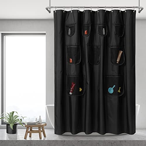 N&Y HOME Wasserdichter Stoff-Duschvorhang oder -Einsatz mit 9 Netztaschen – schwarz, 180 x 182 cm von N&Y HOME