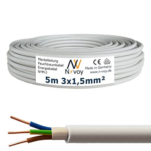 NYM-J 3x1,5 mm² 5m (Var.5-100m) Mantelleitung Feuchtraumkabel Stromkabel DIN VDE 0250 M136 von N-voy