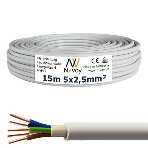 NYM-J 5x2,5 mm² 15m Mantelleitung Installationskabel Stromkabel nach DIN VDE 0250 M143 von N-voy