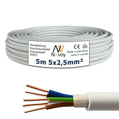 NYM-J 5x2,5 mm² 5m Mantelleitung Installationskabel Stromkabel nach DIN VDE 0250 M142 von N-voy