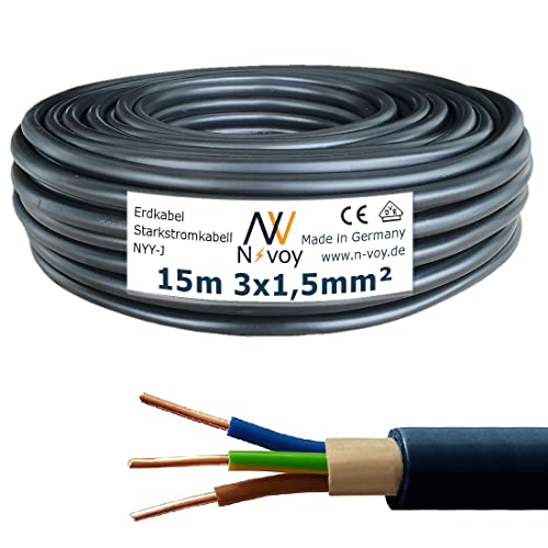 NYY-J 3x1,5 mm² 15m (Var.5-50m) Erdkabel Starkstromkabel in Beton Erdreich VDE 0276 M135 von N-voy