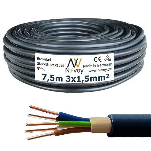 NYY-J 3x1,5 mm² 7,5m Erdkabel Starkstromkabel in Beton Erdreich nach DIN VDE 0276 M166 von N-voy