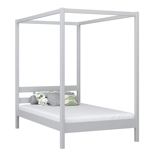 N-wood Himmelbett 90x200 cm, Kinderbett mit Baldachin, Einzelbett für Erwachsene, 100% aus Massivholz, inklusive Lattenrost, sichere abgerundete Kanten, Handgefertigt, Grau N-wood Himmelbett 90x200 cm, Kinderbett mit Baldachin, Einzelbett für Erwachsene, 100% aus Massivholz, inklusive Lattenrost, sichere abgerundete Kanten, Handgefertigt, Grau von N-wood