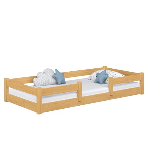 N-wood N01 Bodenbett 120x180 aus Massivholz, Montessori Bett, Kinderbett niedrig mit Rausfallschutz, Lattenrost im Set, Tagesbett Funktion, Handgefertigt, Abgerundete Kanten, Naturkiefer N-wood N01 Bodenbett 120x180 aus Massivholz, Montessori Bett, Kinderbett niedrig mit Rausfallschutz, Lattenrost im Set, Tagesbett Funktion, Handgefertigt, Abgerundete Kanten, Naturkiefer von N-wood