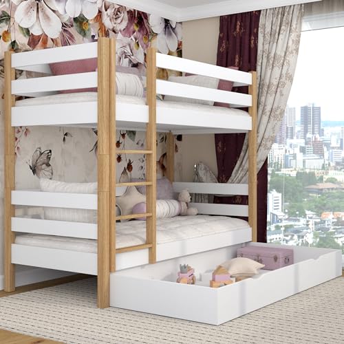 N-wood N01 Etagenbett mit Schublade, Kinderbett 90x200 cm, aus Eichenholz, 2 Leitermontageseiten: Links oder rechts, abgerundete Kanten, Massivholzkonstruktion, Hochwertige Materialien, Weißeiche N-wood N01 Etagenbett mit Schublade, Kinderbett 90x200 cm, aus Eichenholz, 2 Leitermontageseiten: Links oder rechts, abgerundete Kanten, Massivholzkonstruktion, Hochwertige Materialien, Weißeiche von N-wood