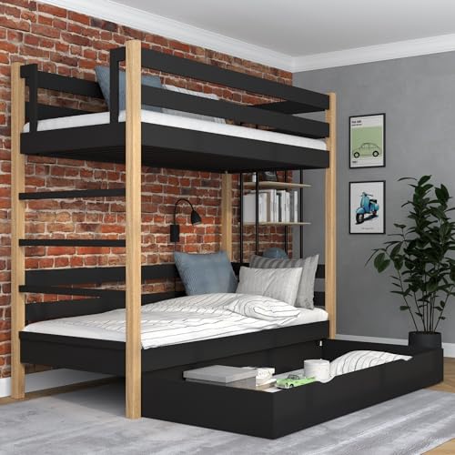 N-wood N03 Etagenbett mit Schublade, Kinderbett 90x200 cm, für 2 Kinder, 2 Leitermontageseiten: Links oder rechts, abgerundete Kanten, Massivholzkonstruktion, Hochwertige Materialien, Schwarzeiche N-wood N03 Etagenbett mit Schublade, Kinderbett 90x200 cm, für 2 Kinder, 2 Leitermontageseiten: Links oder rechts, abgerundete Kanten, Massivholzkonstruktion, Hochwertige Materialien, Schwarzeiche von N-wood