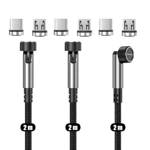 N. NETDOT Gen12 2in1 Magnetisches Ladekabel und Datenübertragung mit LED kompatibel Micro-USB und USB-C Telefonen (2m/3 Pack schwarz) von N. NETDOT
