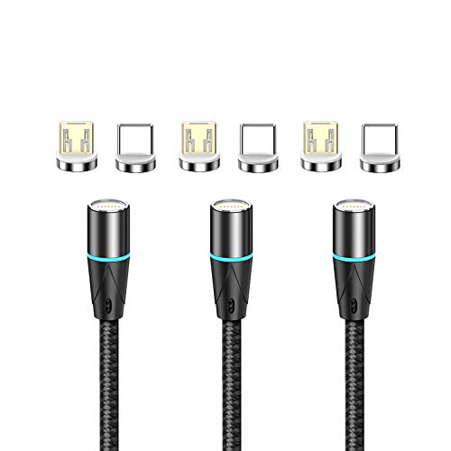 N. NETDOT Magnetisches Ladekabel, 3in1 3-Pack Schnellladung Gen12 Magnetisches Telefonladegerät und Datenübertragung Ladegerät für Micro-USB, USB-C und i-Produkt - 2m schwarz von N. NETDOT