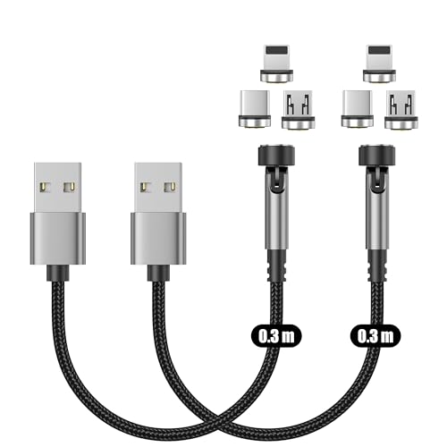 N. NETDOT Magnetisches Ladekabel [0.3 Meters/2 Pack], Schnellladefunktion und Datenübertragung Magnet ladekabel, Kompatibel mit Micro-USB, USB C Smartphones, iProdukten und Android Auto von N. NETDOT