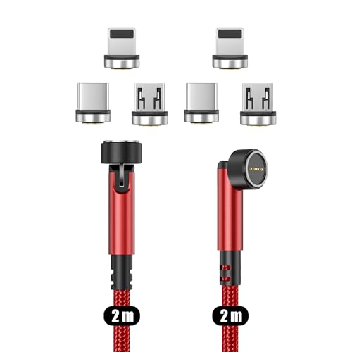N. NETDOT Magnetisches Ladekabel [2m Rot/2 Pack], Schnellladefunktion und Datenübertragung Magnet ladekabel, Kompatibel mit Micro-USB, USB C Smartphones, iProdukten und Android Auto von N. NETDOT
