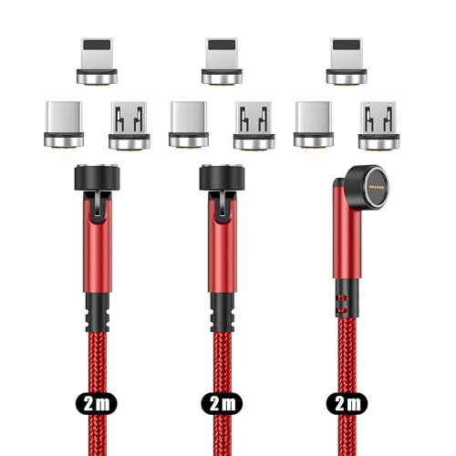 N. NETDOT Magnetisches Ladekabel [2m Rot/3er Pack], Schnellladefunktion und Datenübertragung Magnet ladekabel, Kompatibel mit Micro-USB, USB C Smartphones, iProdukten und Android Auto von N. NETDOT