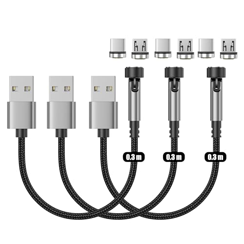 NetDot Gen12 2in1 Magnetisches Ladekabel und Datenübertragung mit LED kompatibel Micro-USB und USB-C Telefonen (0.3 meters/3 Pack schwarz) von N. NETDOT