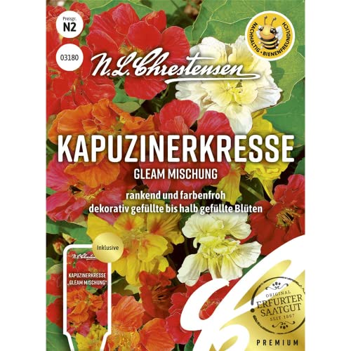 Kapuzinerkresse Gleam Mischung, rankend und farbenfroh, bienenfreundlich, Samen von N.L.Chrestensen