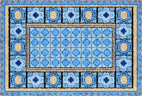 N.LANSHAN Teppich Diy Set Knüpfhaken-Sets Mit Blauem Muster Für Erwachsene，Knüpfhaken-Teppich-Set Mit Retro-Muster Für Erwachsene，Anfänger，Diy-Handarbeit，Häkelteppich-Set，Heimdekoration 35x46in von N.LANSHAN