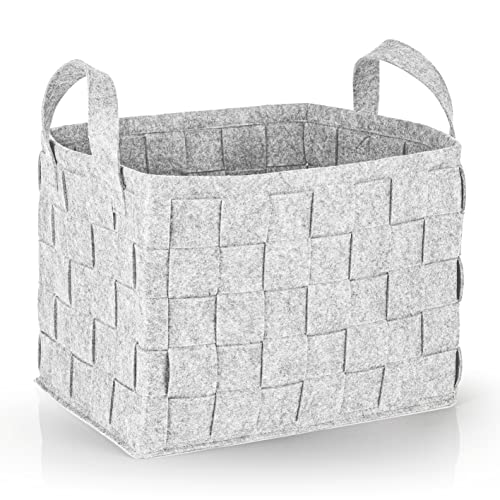 N8WERK Filz-Aufbewahrungskorb mit Griff 40x30x30cm | Ideal zur Aufbewahrung von Kaminholz & Zeitschriften | Strapazierfähig & vielseitig | Faltbarer Aufbewahrungskorb zur Lagerung [Hellgrau] von N8WERK