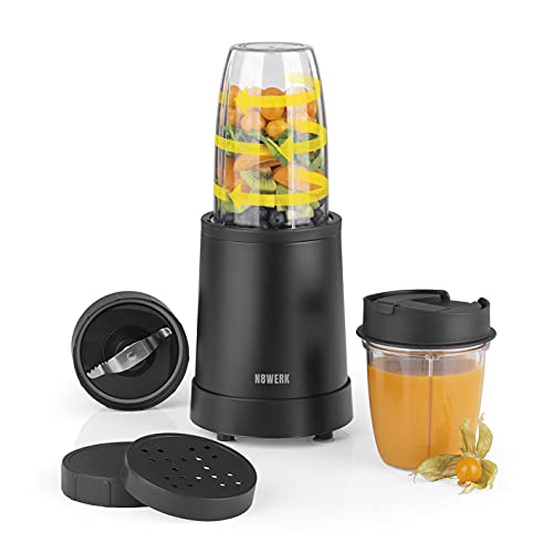 N8WERK Nutrition Mixer in der Midnight Edition | Standmixer für Smoothies und Cocktails, Ice Crush Funktion, Edelstahlklingen | 700 ml und 350 ml Mixbehälter mit To-Go-Deckel, 800 Watt, Schwarz von N8WERK