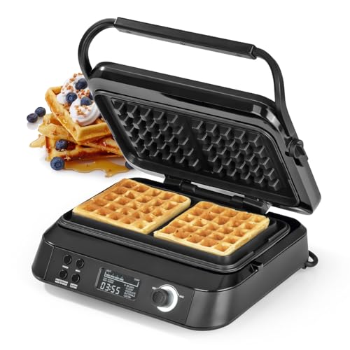 N8WERK Premium Waffeleisen für Belgische Waffeln | Starke 1.600 Watt, doppelte Heizelemente, 5 Programme & 7 Bräunungsstufen | LCD Display, Timer, extra tiefe Heizplatten für besonders luftige Waffeln von N8WERK