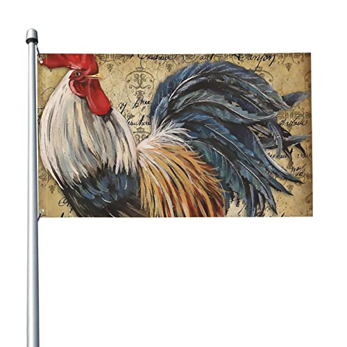 Fahnen, Vintage Hähne Flagge 5 Fuß x 3 Fuß mit Ösen Banner Polyester Gartenflaggen Hauswandflaggen für drinnen und draußen von NA-