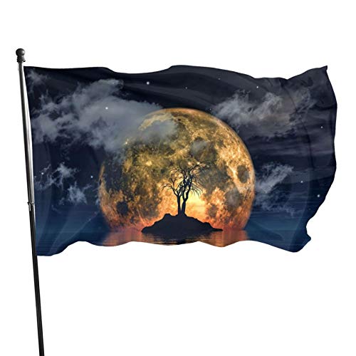 Flagge 150x90cm, Outdoor Windward Fahne, Lebendiges Farbbanner Gartenflagge Gespenstischer Baum und großer Mond Dekorative Flagge, Polyester Yard Fahne, Lustige Große Flagge, Outdoor-Dekoration von NA-