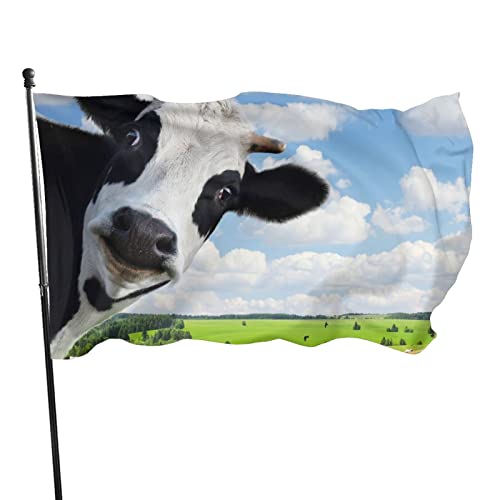 Flagge 150x90cm, Outdoor Windward Fahne, Lebendiges Farbbanner Gartenflagge Lustige Kuh mit grüner Wiese Dekorative Flagge, Hochwertige Polyester Yard Fahne, Lustige Große Flagge, Outdoor-Dekoration von NA-