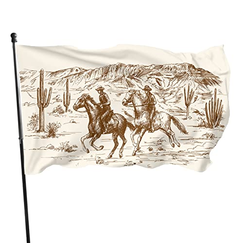Flaggen 3x5FT,Cowboys Flag Outdoor, American Wild West Desert mit Cowboys Beige Garden Flags House Flags Banner Decor for Courtyard Porch Laws, 3 x 5 ft (90 x 150 cm) von NA-