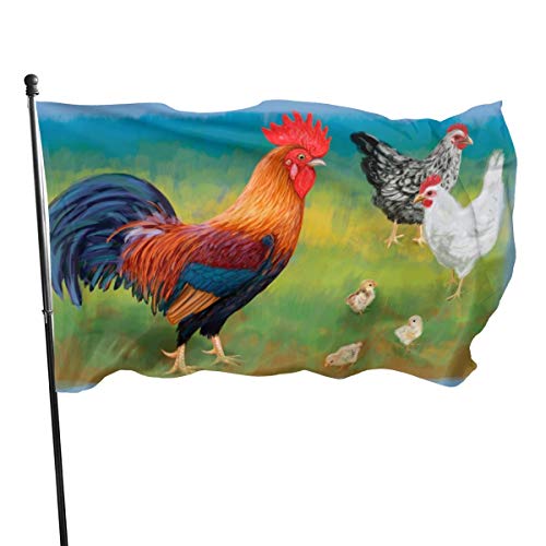Flaggen 3x5FT,Farbenfroher Hahn mit Hühnerflagge, Polyester-Banner mit Ösen, Gartenhaus-Flaggen für den Innen- und Außenbereich, 3 x 5 ft (90 x 150 cm) von NA-